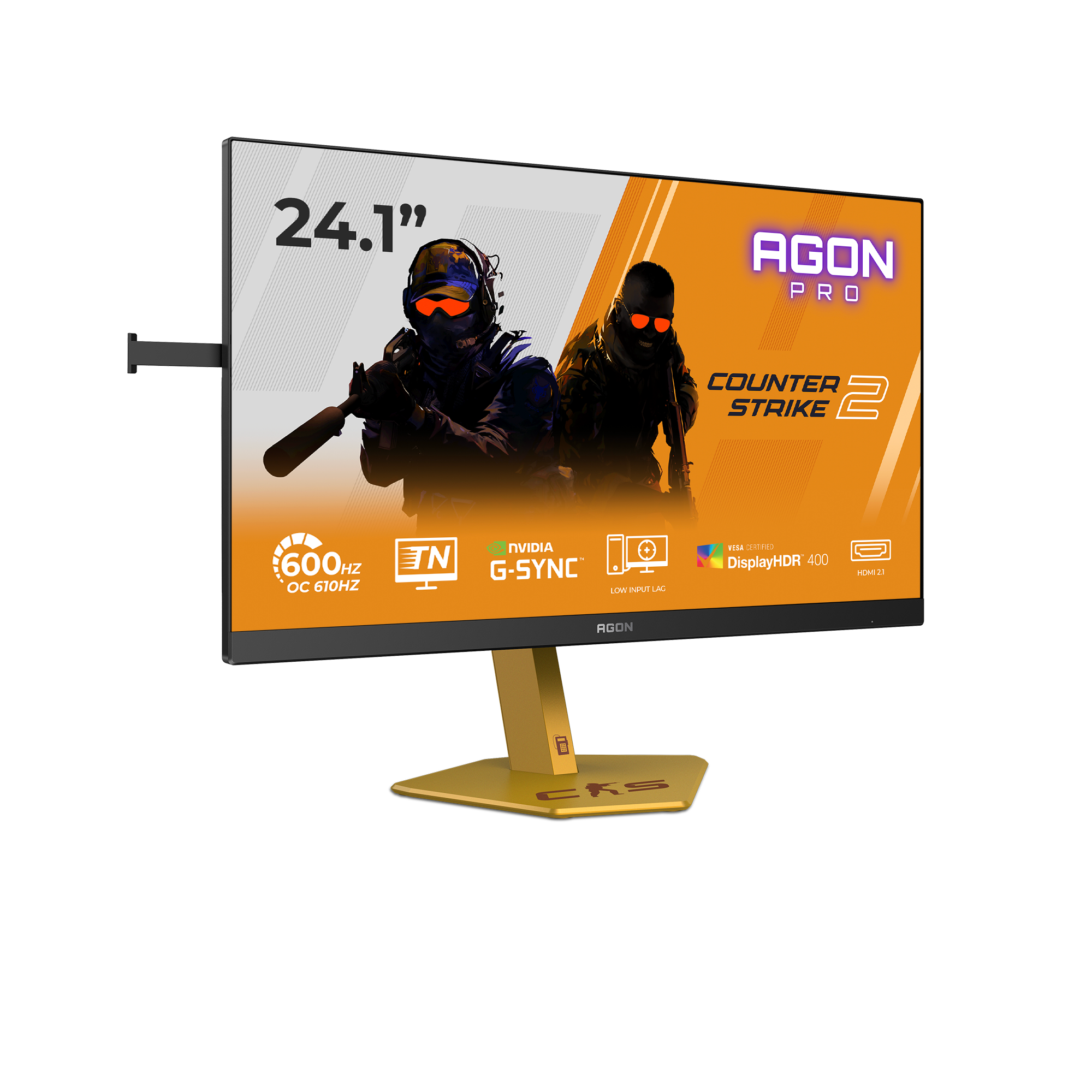Ein 24,1-Zoll-AGON-PRO-Monitor mit Counter-Strike-2-Grafik, G-Sync und HDR.
