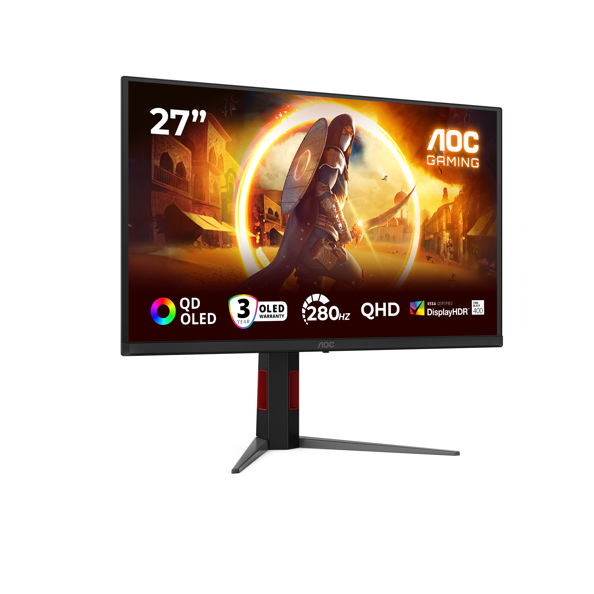 27-Zoll AOC Gaming Monitor mit QD OLED, 280Hz, QHD und DisplayHDR 400.