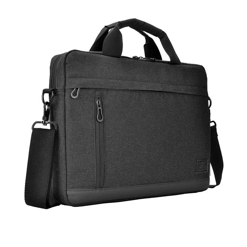 Ciemnoszara torba na laptopa z uchwytami i paskiem.
