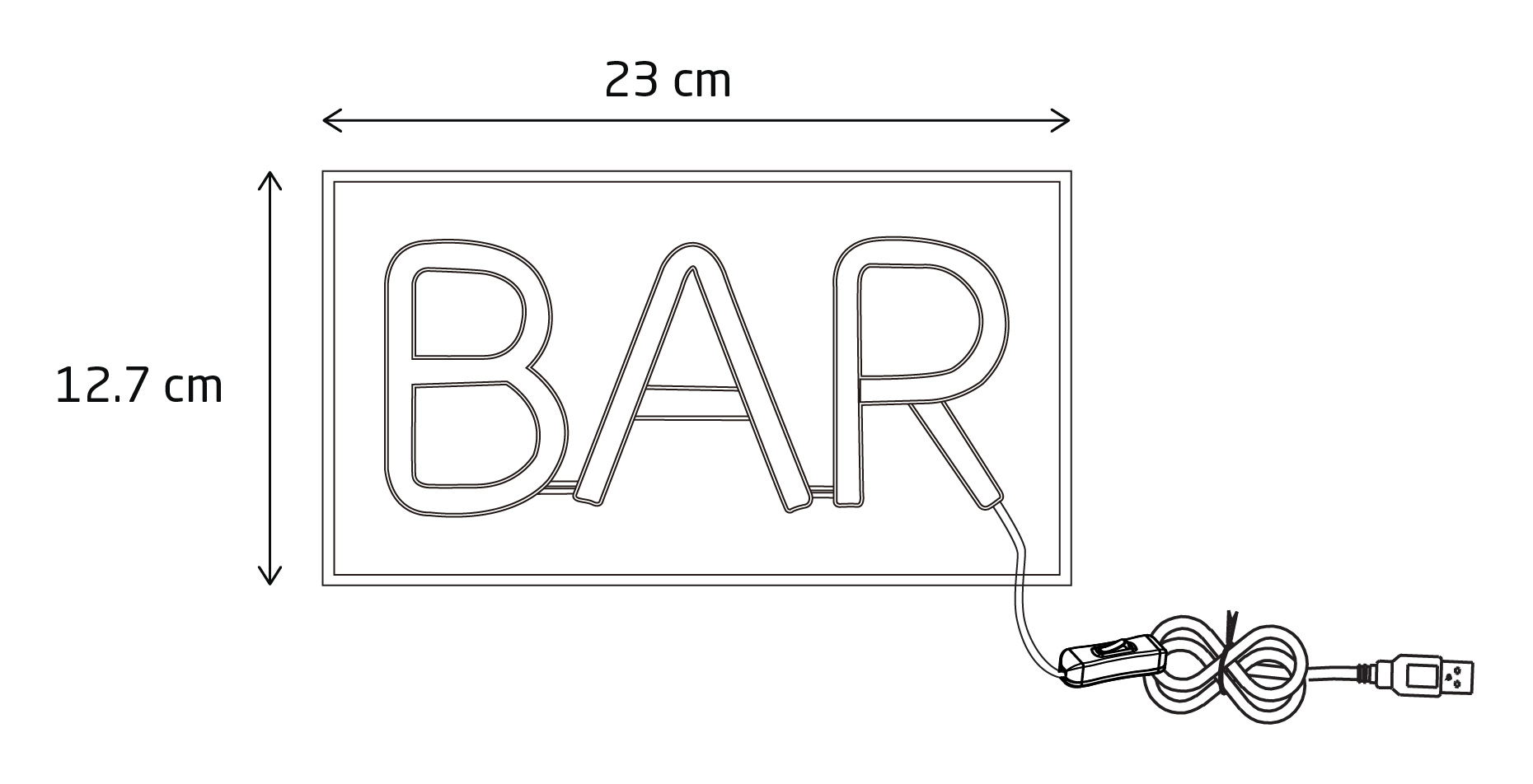 Neonowy napis BAR, 23x12,7 cm, z kablem USB.