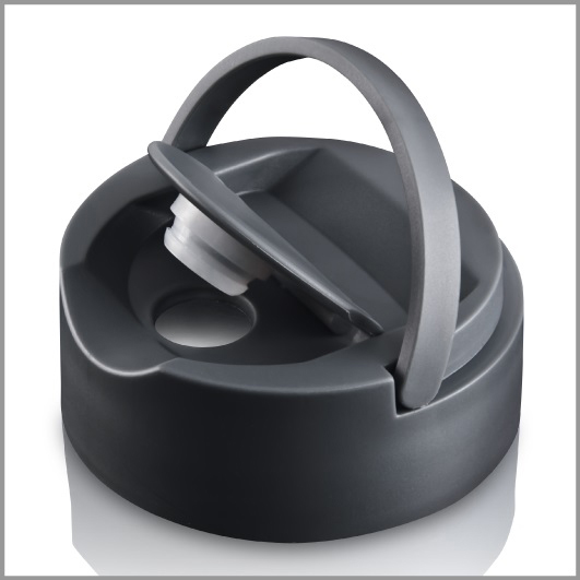 Szara nakrętka butelki z uchwytem i otwartym dzióbkiem.