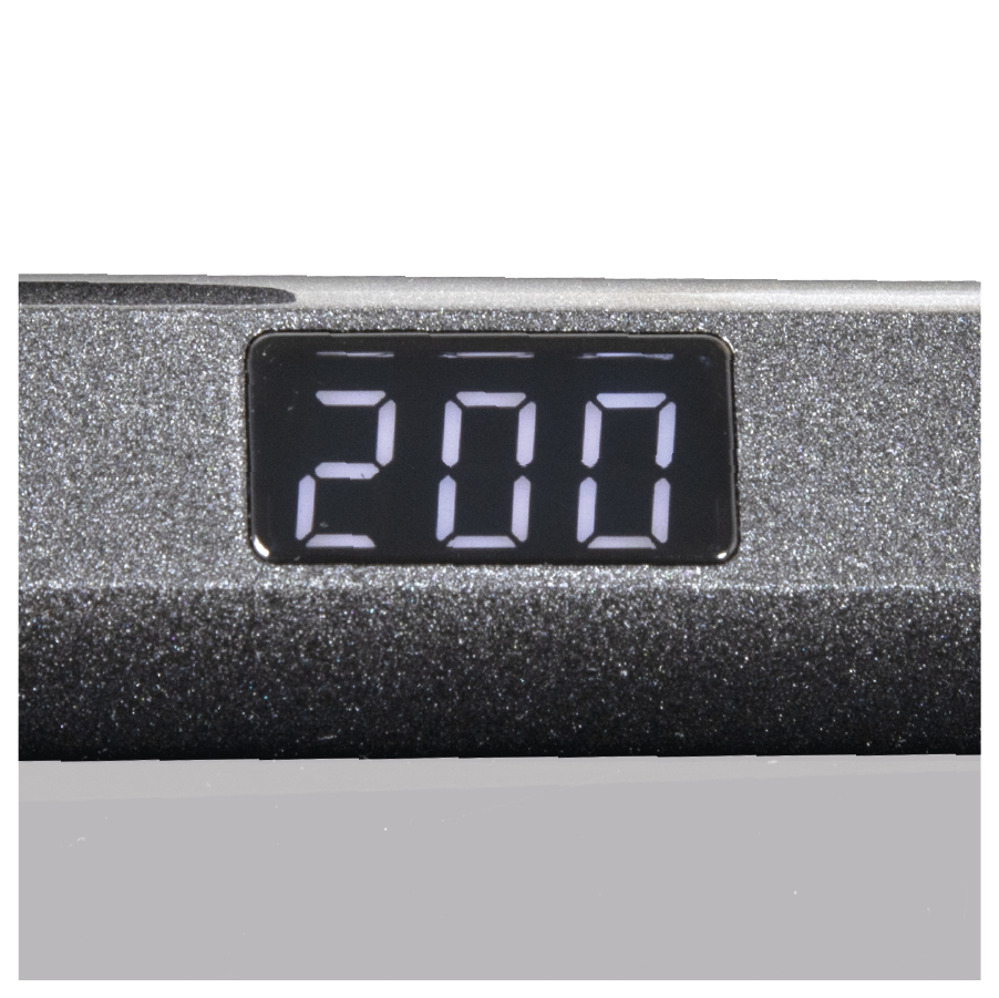 Szare urządzenie z cyfrowym wyświetlaczem pokazującym '200'.