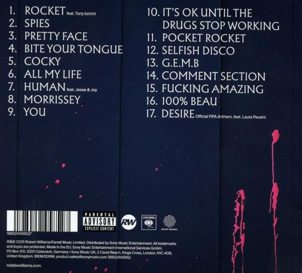 Rückseite eines Albums mit Songliste, Logos und Copyright-Informationen.