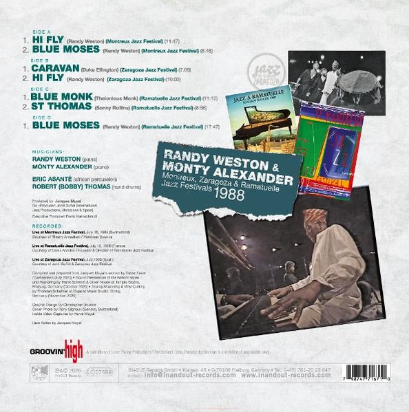 Album-Rückseite mit Trackliste, Musikern und Fotos von Jazzfestivals.