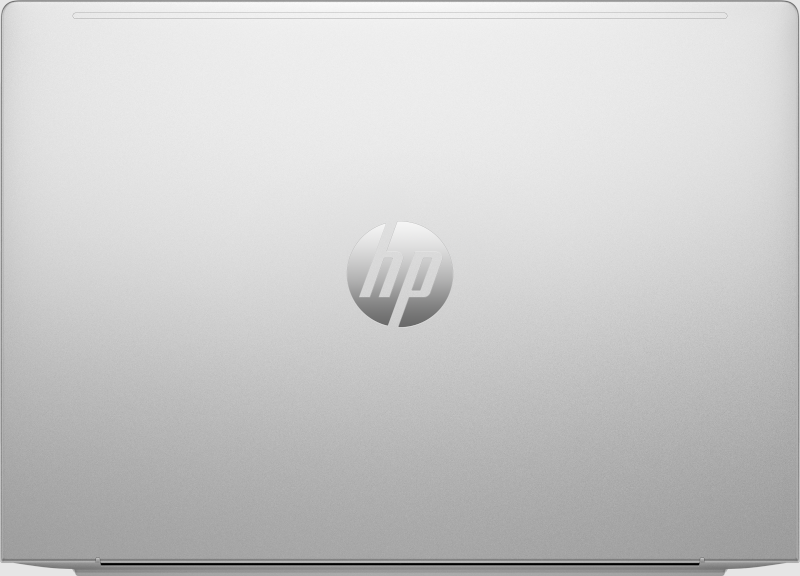 Geschlossener silberner Laptop mit HP-Logo auf dem Deckel.