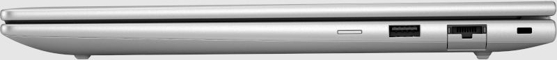 Silbernes Laptop-Profil mit USB- und Ethernet-Anschlüssen.