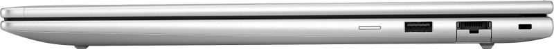 Seitenansicht eines silbernen Laptops mit USB- und Netzwerkanschlüssen.