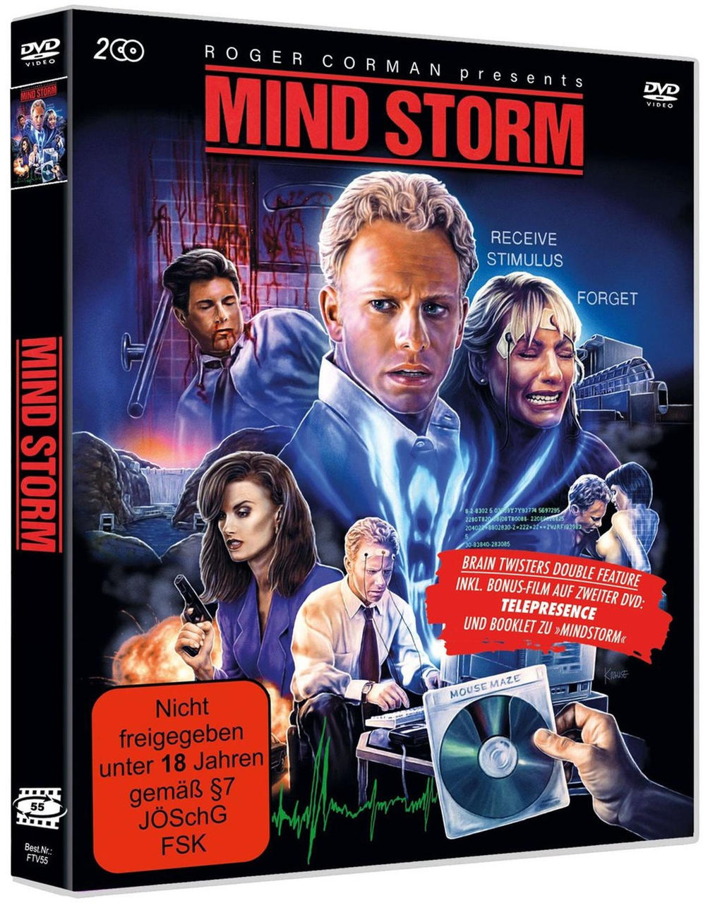 DVD-Cover: "Mind Storm", Roger Corman Presents. Mehrere Personen, Explosionen.