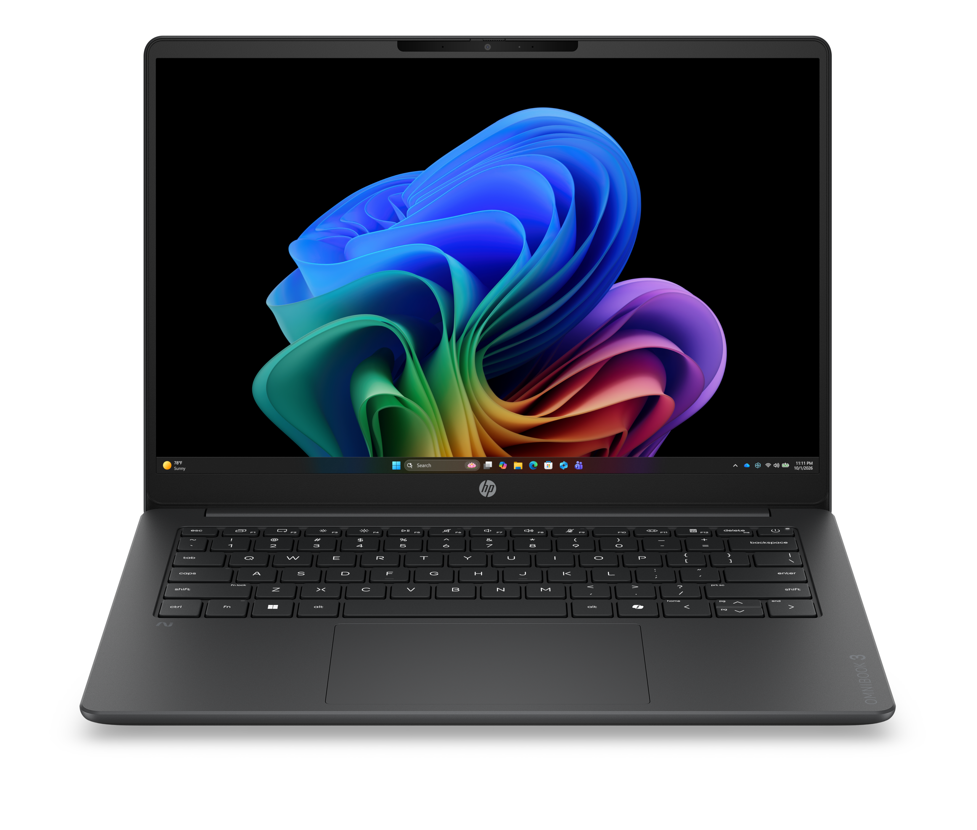Ein dunkler Laptop mit einem bunten, abstrakten Hintergrund auf dem Bildschirm.