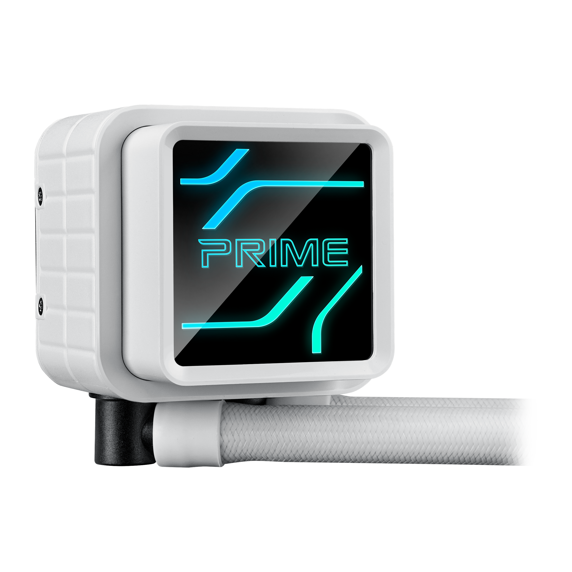 Weiße Pumpe mit blauem "PRIME" Logo und Schlauch