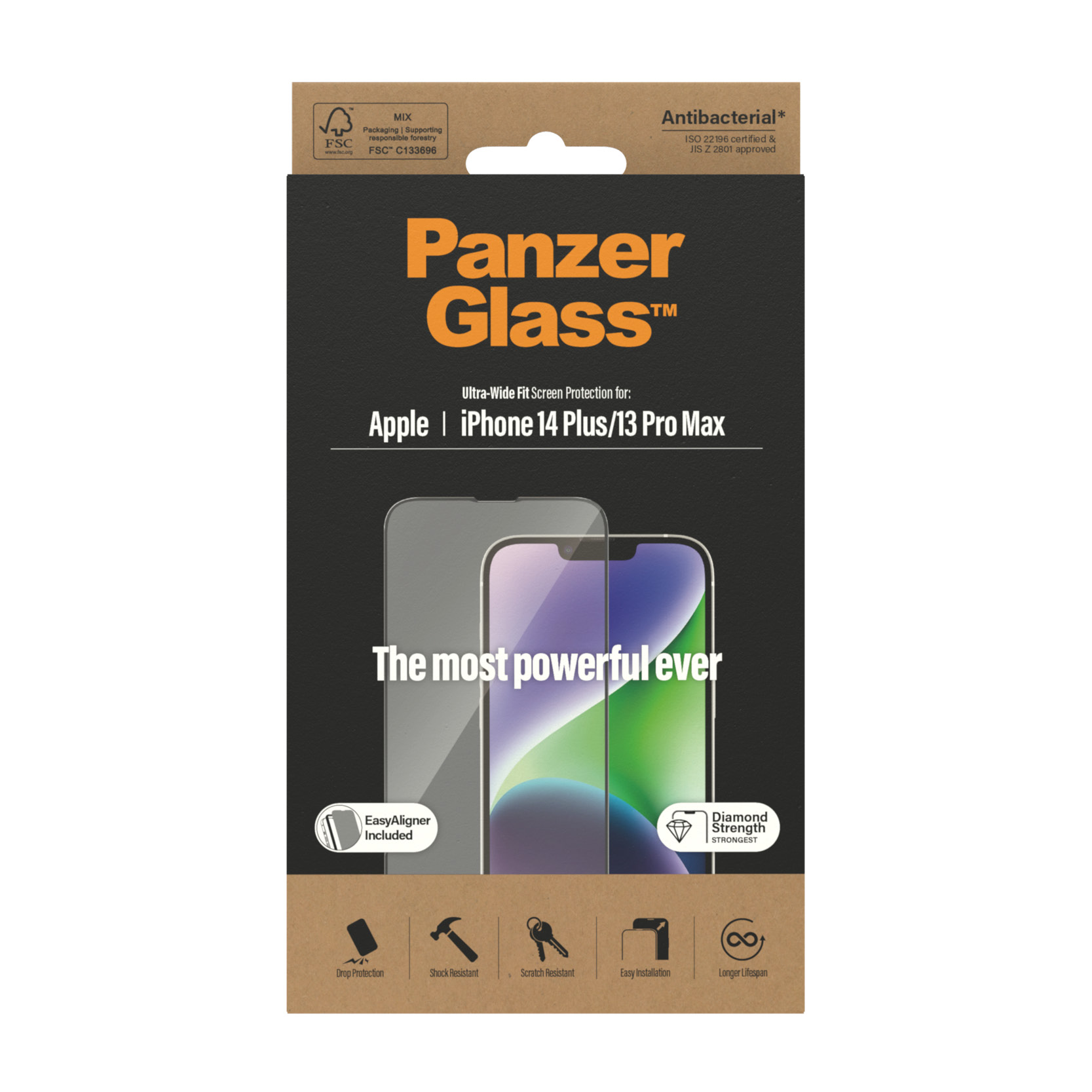 Opakowanie folii ochronnej Panzer Glass do iPhone 14 Plus/13 Pro Max.