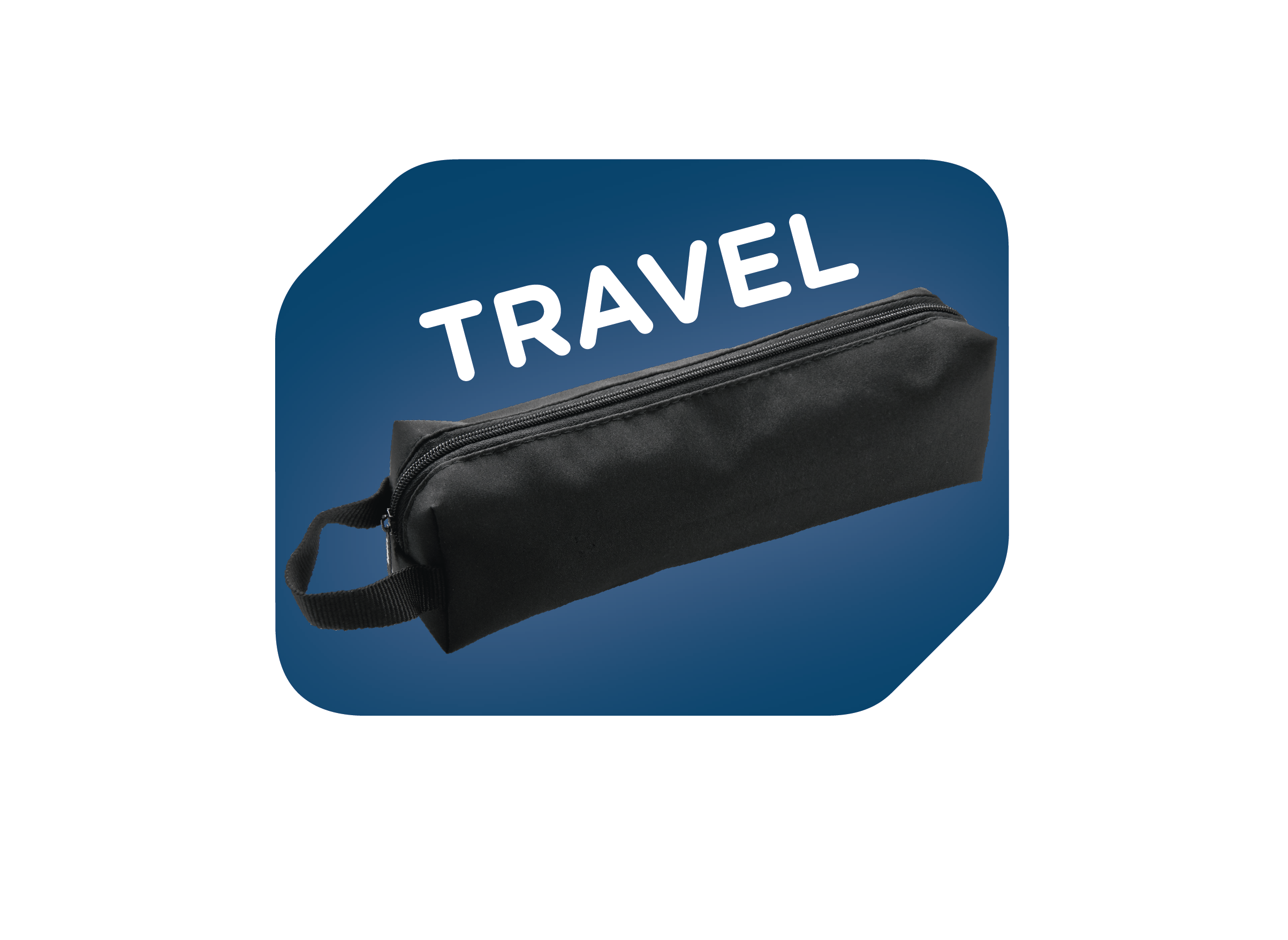 Czarna torba podróżna na zamek z pętelką, z napisem "TRAVEL".