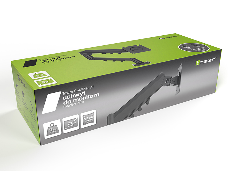 Pudełko ramienia do monitora, udźwig do 9 kg, do ekranów do 32 cali.