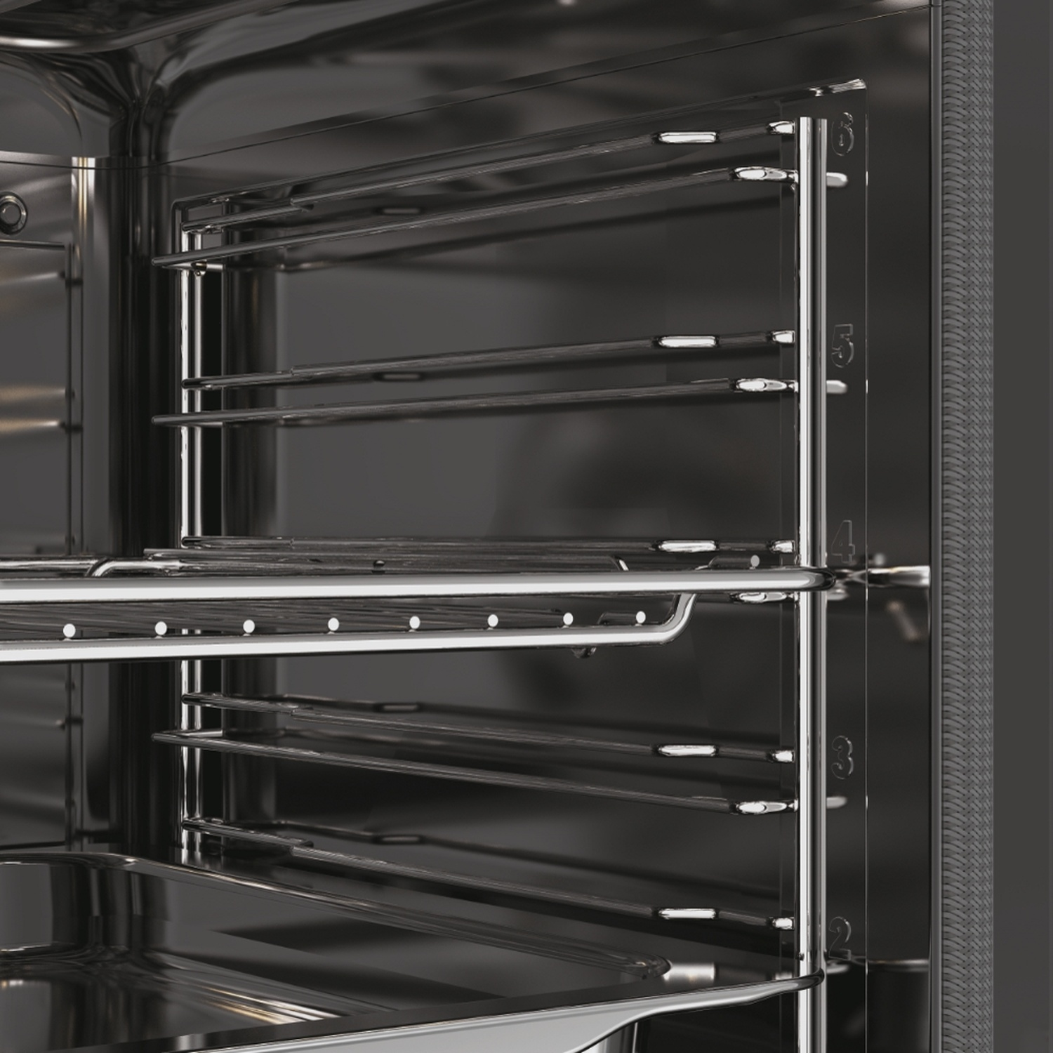 Interno di un forno con griglie metalliche e numerazione.