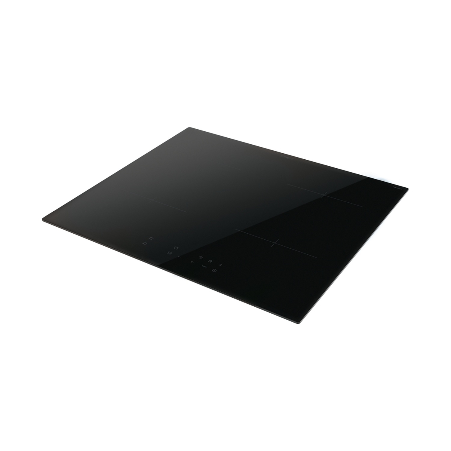 Un piano cottura a induzione nero con pannello touch e zone cottura.