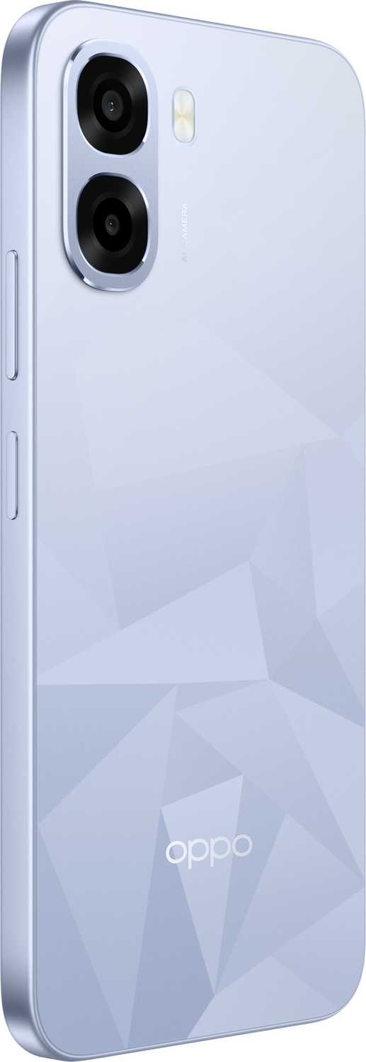 Un smartphone azul claro con doble cámara y logo de OPPO en la parte trasera.