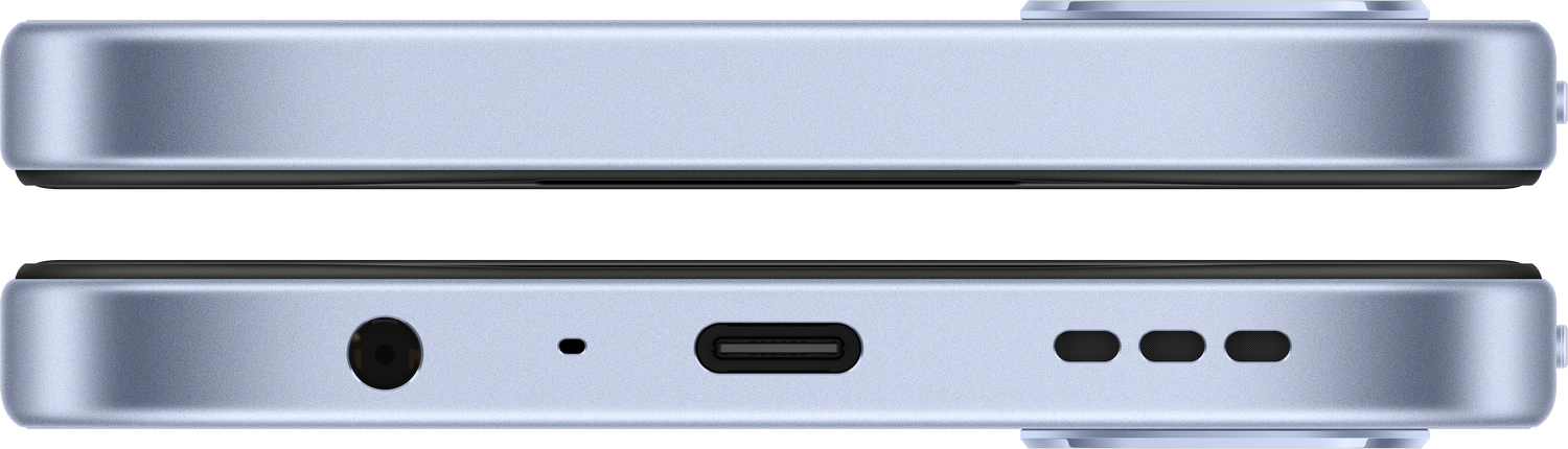 Primer plano de la parte inferior de un smartphone azul claro con puertos.