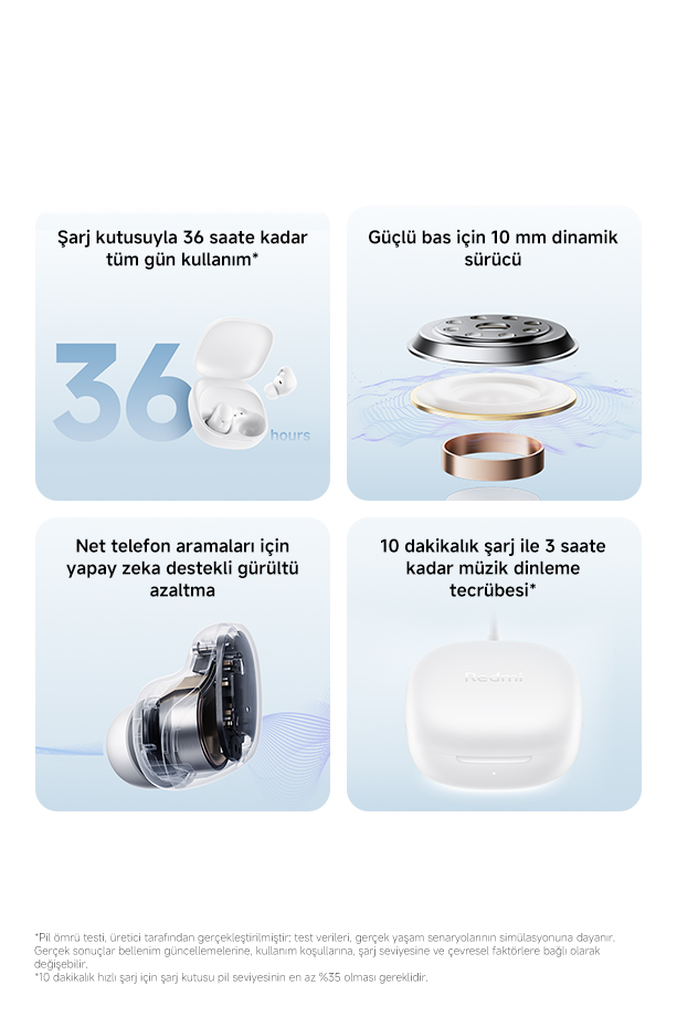 36 saat kullanım, 10mm sürücü, yapay zeka gürültü azaltma özellikli kulaklık.