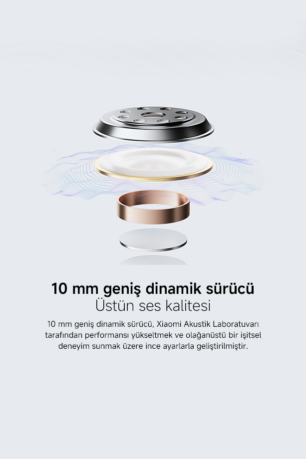 Gümüş ve beyaz bileşenlere sahip 10 mm sürücünün patlatılmış görünümü.