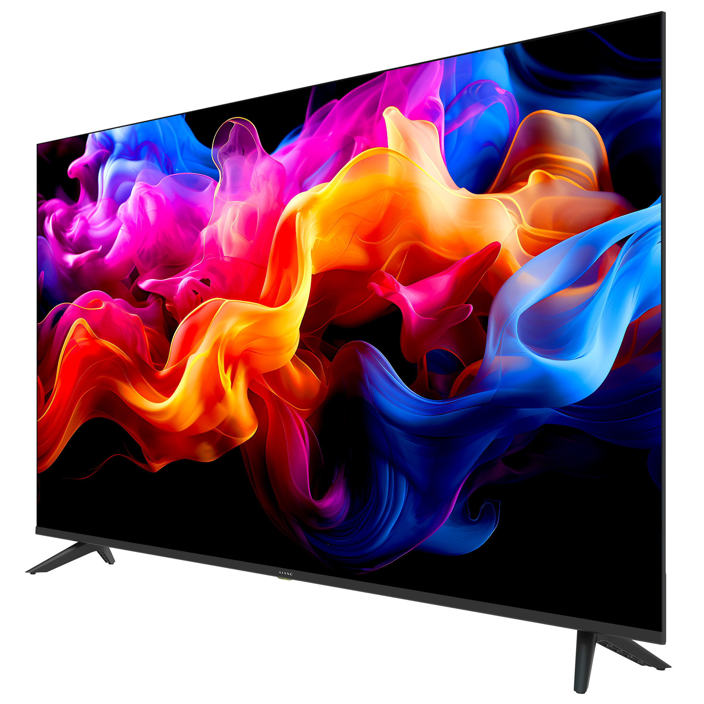 Czarny telewizor z kolorowym wzorem dymu na ekranie.