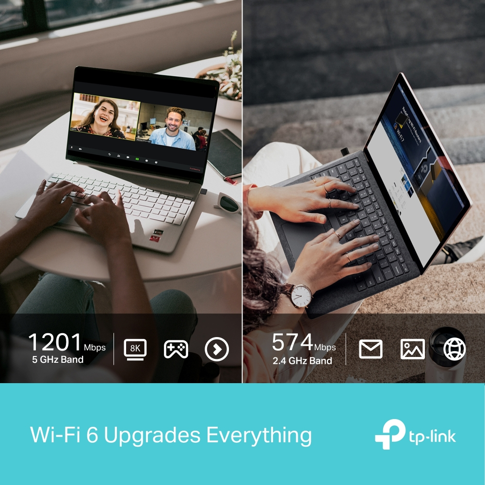 Due laptop mostrano videochiamate e contenuti online con Wi-Fi 6.