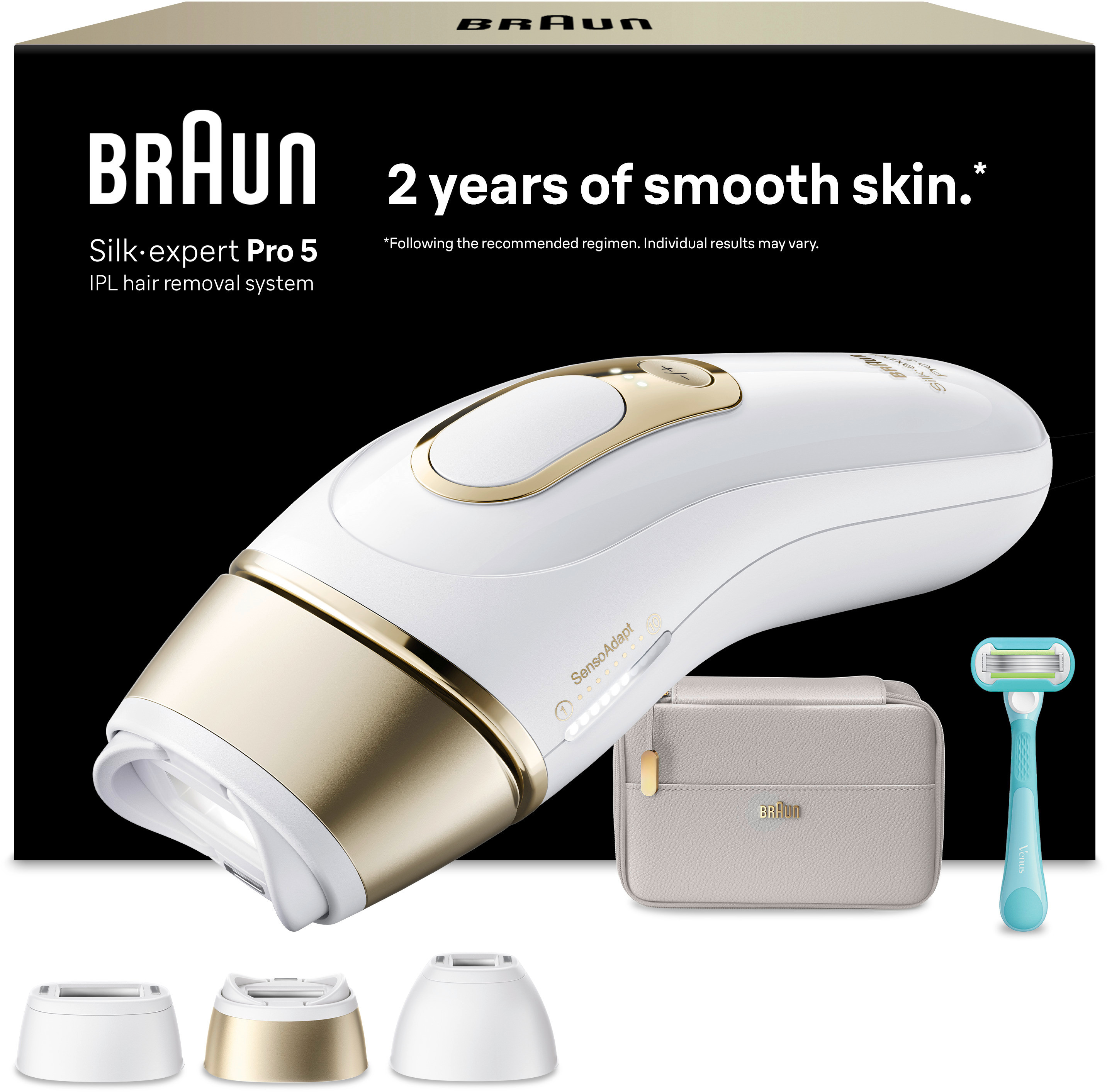 Appareil Braun IPL avec rasoir, pochette et accessoires.
