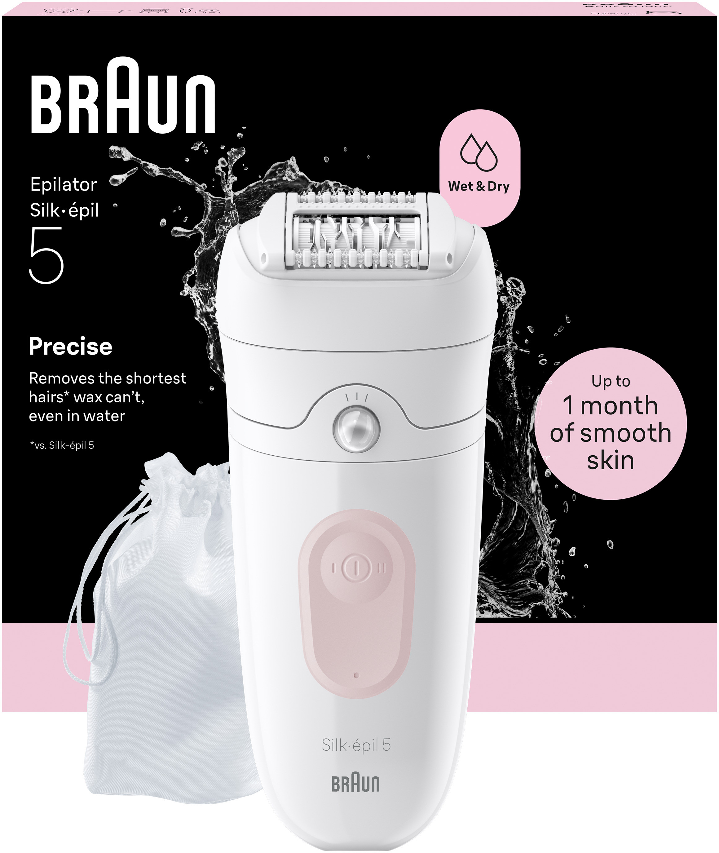 Epilatore Braun Silk-épil 5, wet & dry, con sacchetto e promessa pelle liscia.