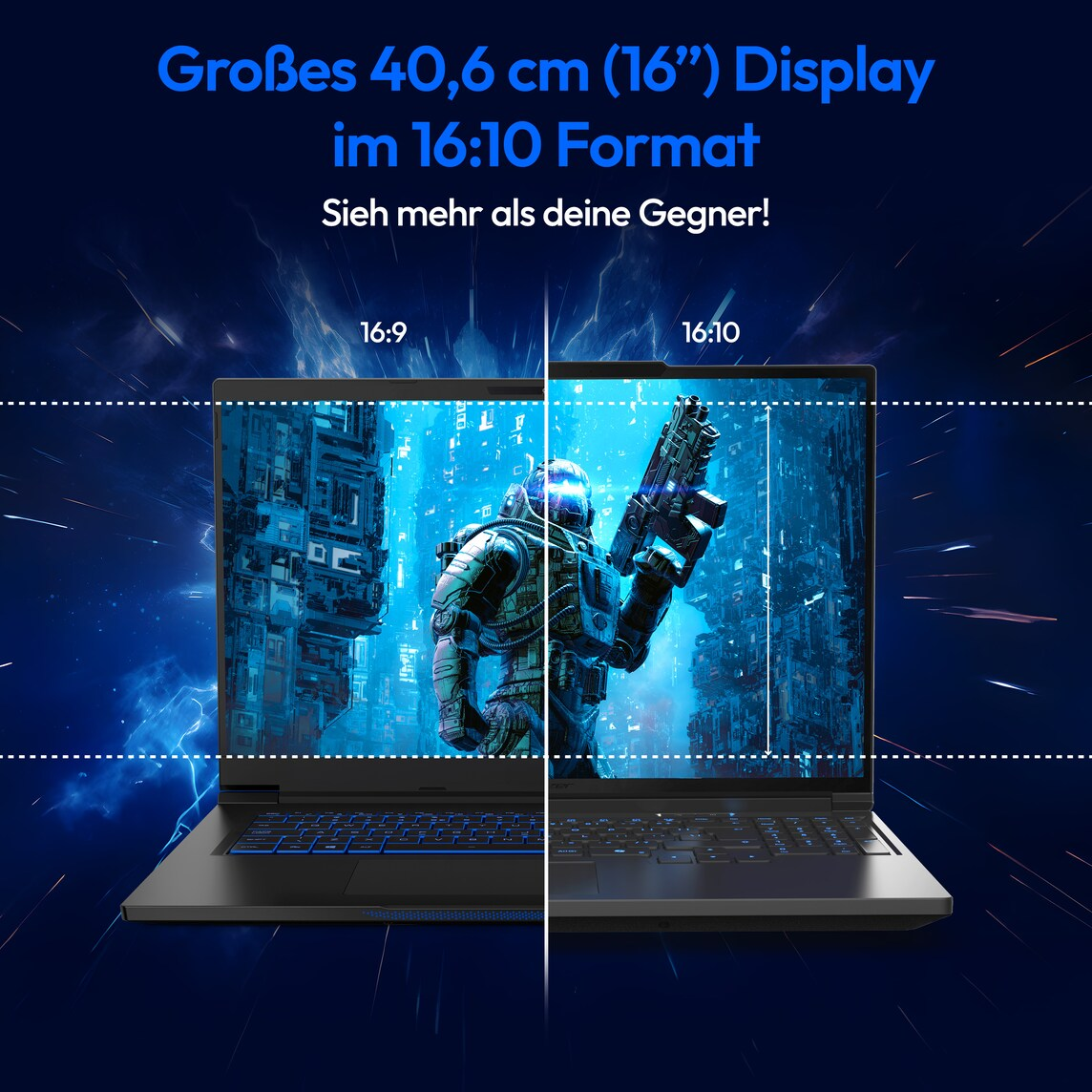 Laptop mit 16:10-Display zeigt im Vergleich zu 16:9 mehr Bild.