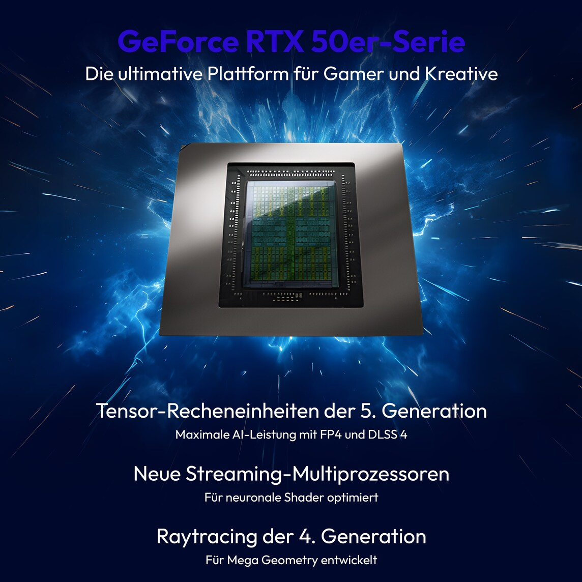 Ein Computerchip mit grünen Schaltkreisen auf blauem Hintergrund.