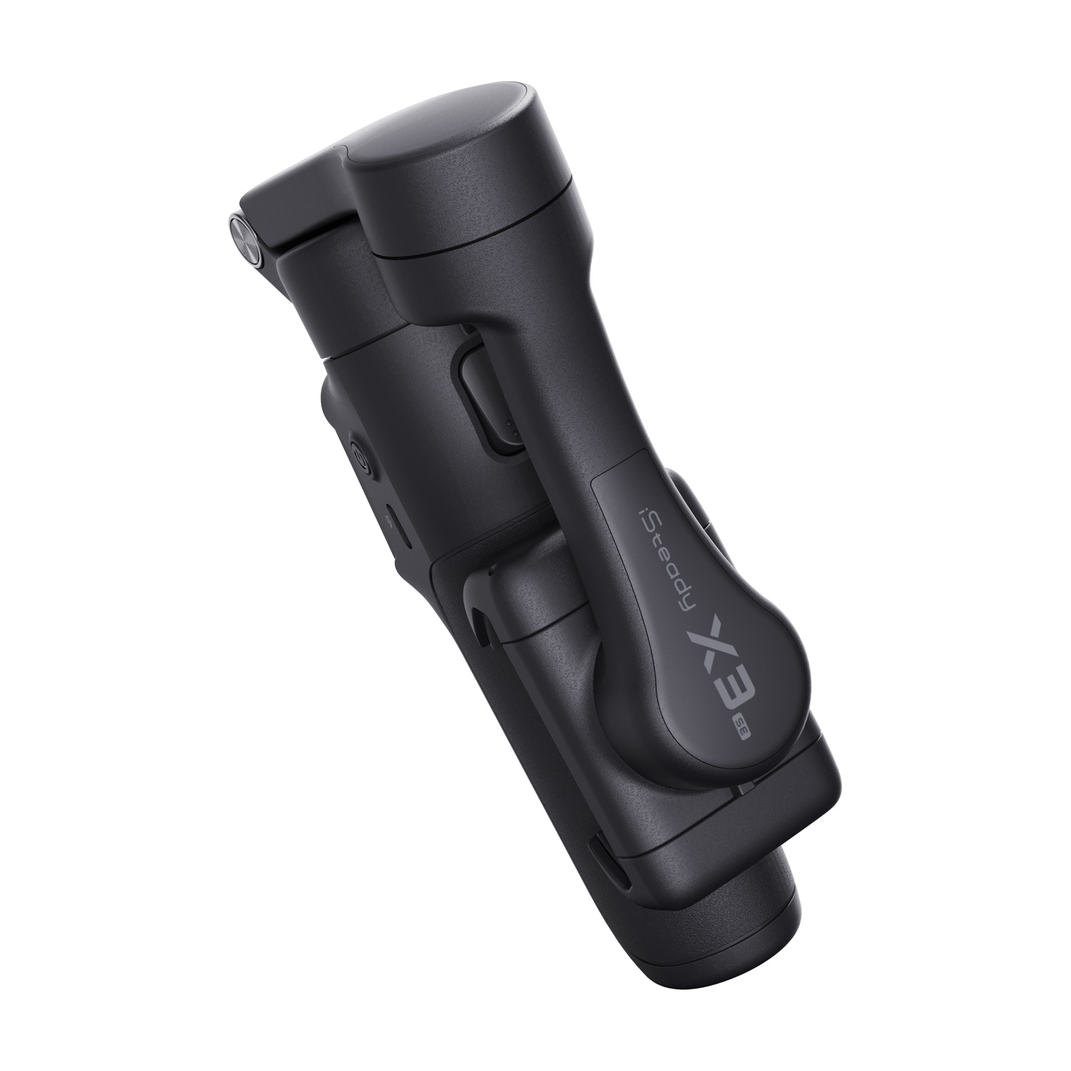 Uno stabilizzatore gimbal nero con testo "iSteady X3 SE" su sfondo bianco.