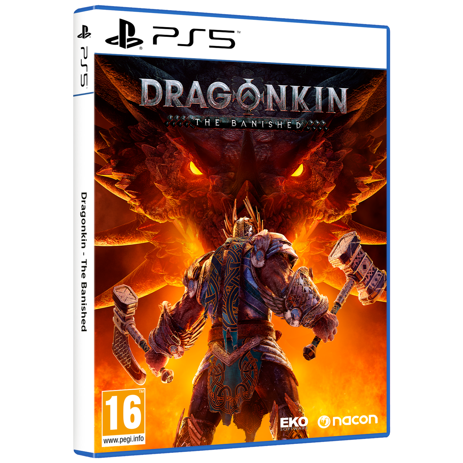 PS5 gamehoes: Krijger met hamers voor drakenkop.