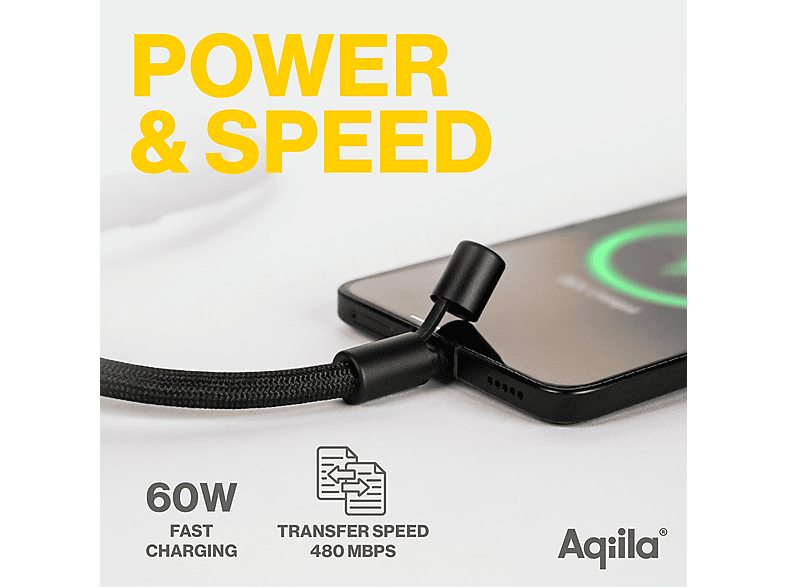 Aqilla 2in1 Lanyard-Kabel, USB-C, 60W PD, Black — Foto 2 von 5