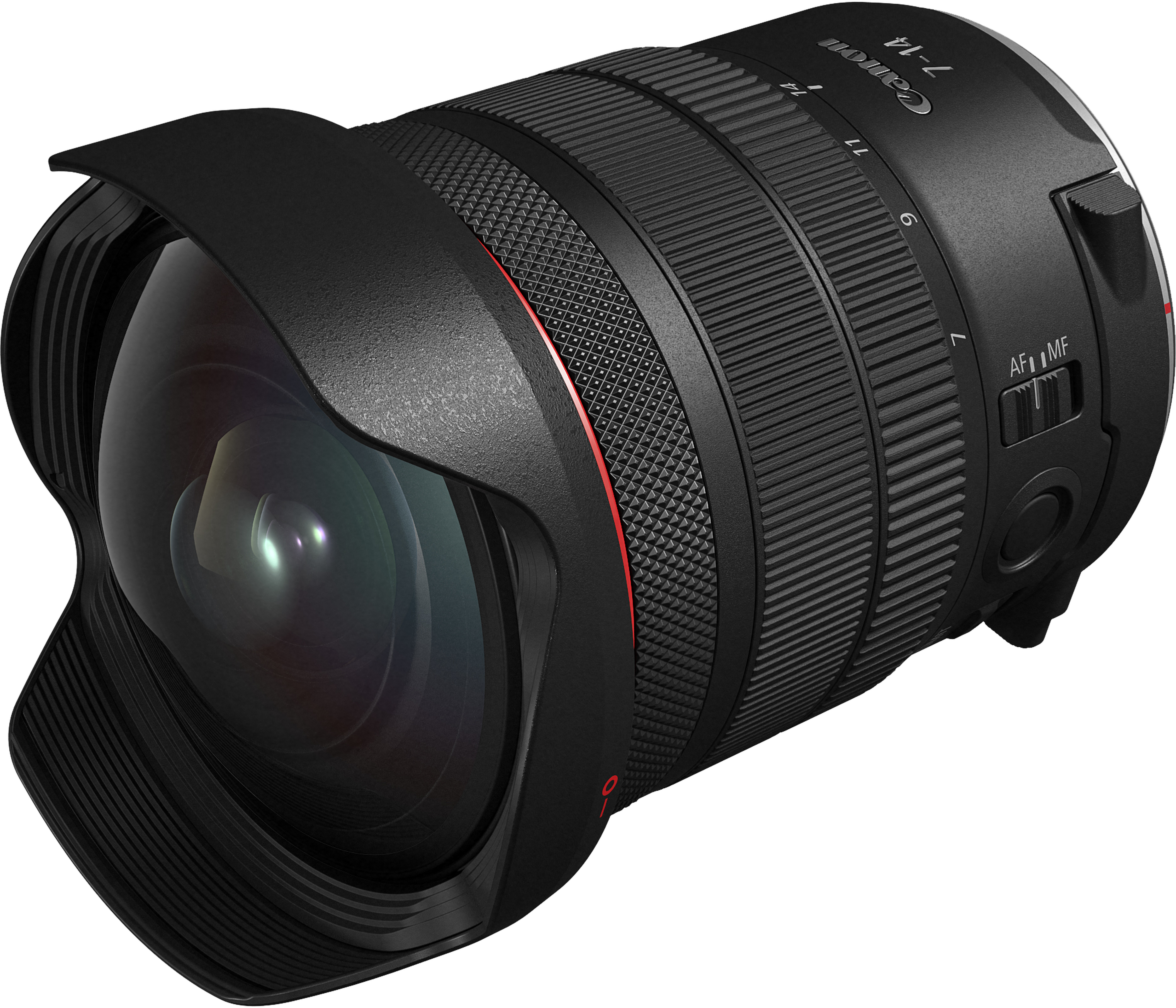 Objectif grand angle Canon noir avec bague de zoom et bague de mise au point.