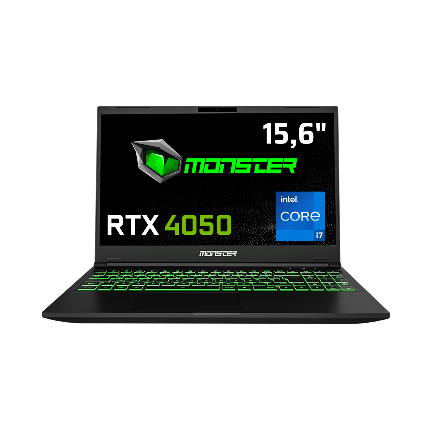 Yeşil aydınlatmalı klavyeli ve RTX 4050 logolu siyah dizüstü bilgisayar.
