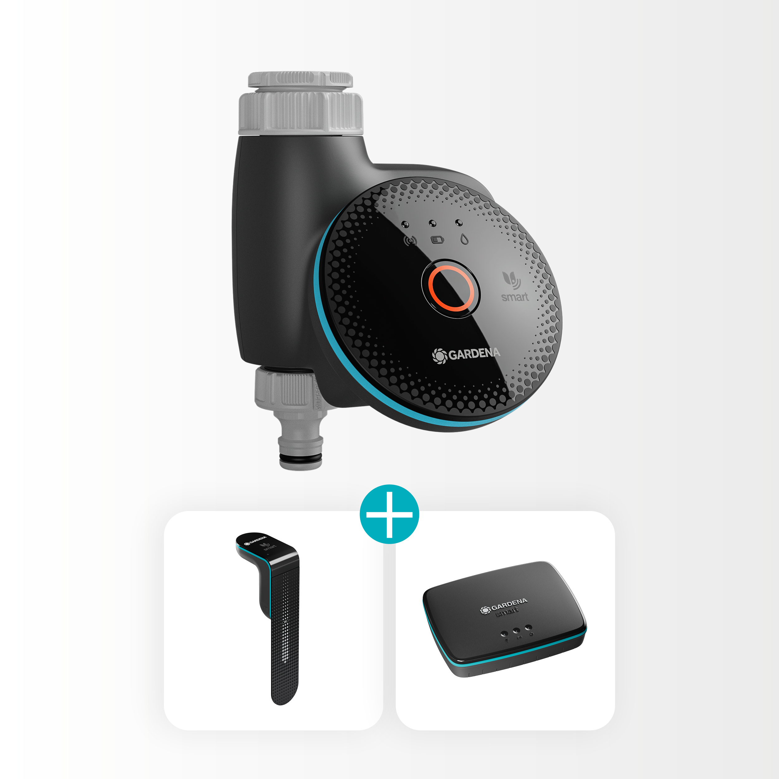 Gardena Smart Bewässerungssteuerung mit Bodenfeuchtesensor und Gateway.