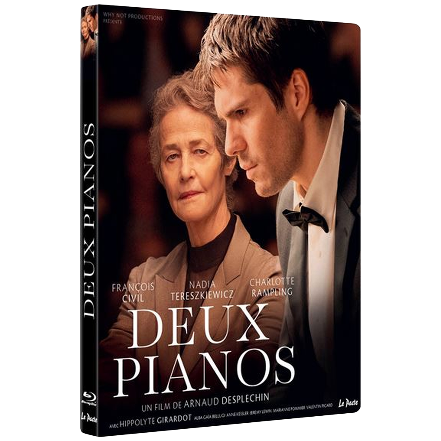 Affiche du film "Deux Pianos" avec deux personnes, titre et liste des acteurs.