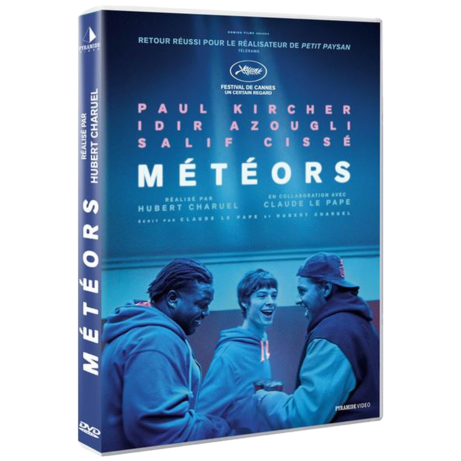 Jaquette DVD de Météors avec trois hommes rieurs au premier plan.