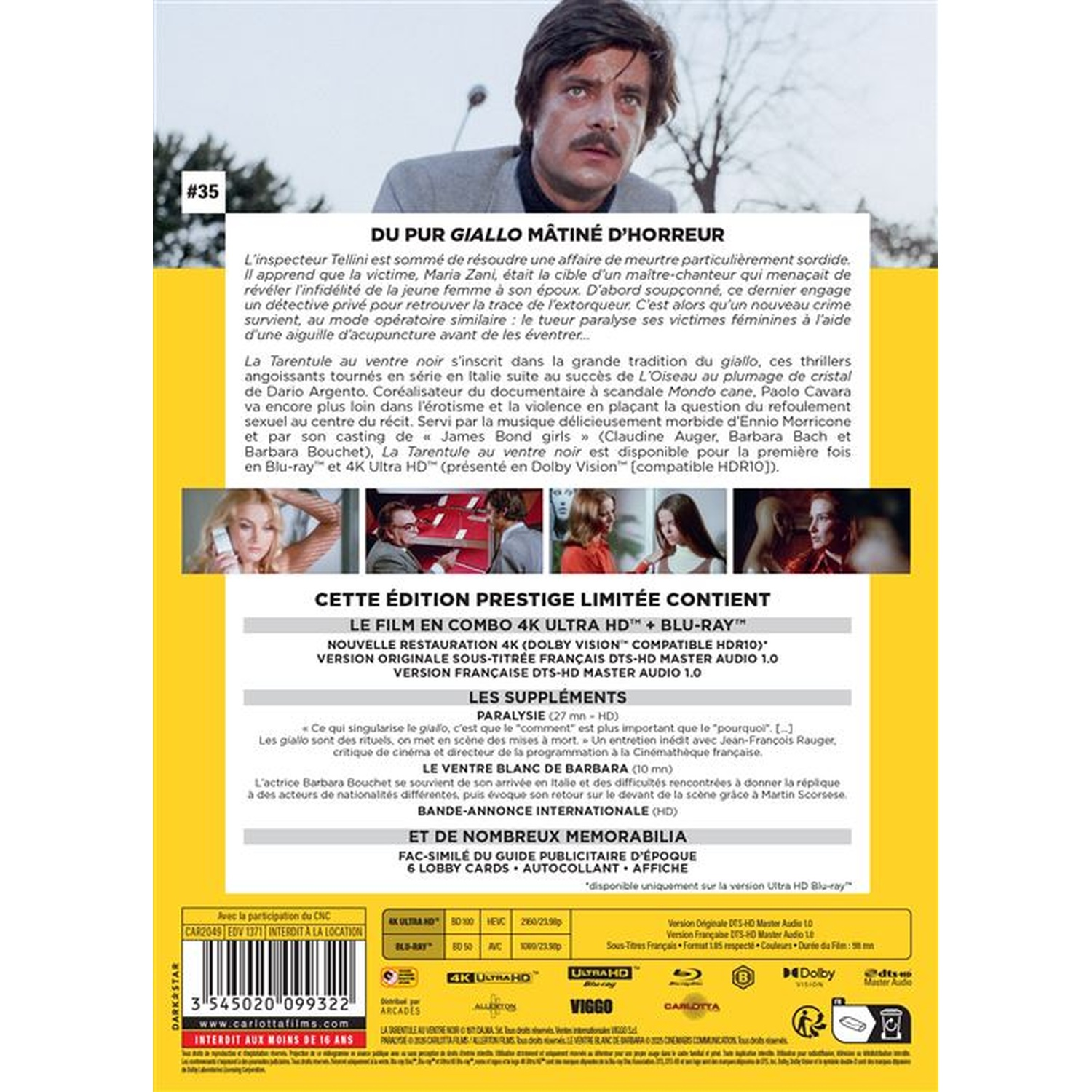Film cover of "Du pur Giallo Matiné d'Horreur" featuring a man and film details.