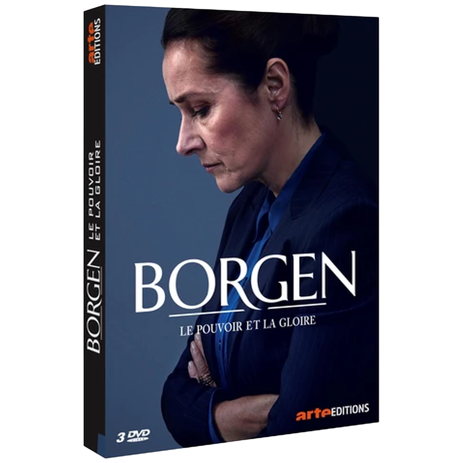 Boîtier DVD Borgen avec une femme en costume regardant vers le bas.