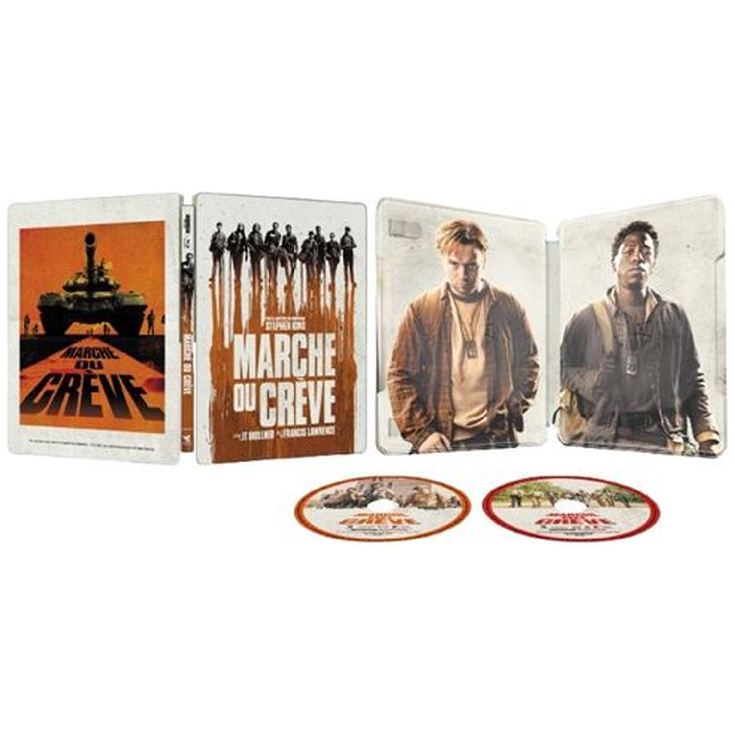 Steelbook avec couverture de tank, image de scène et deux autocollants ronds.