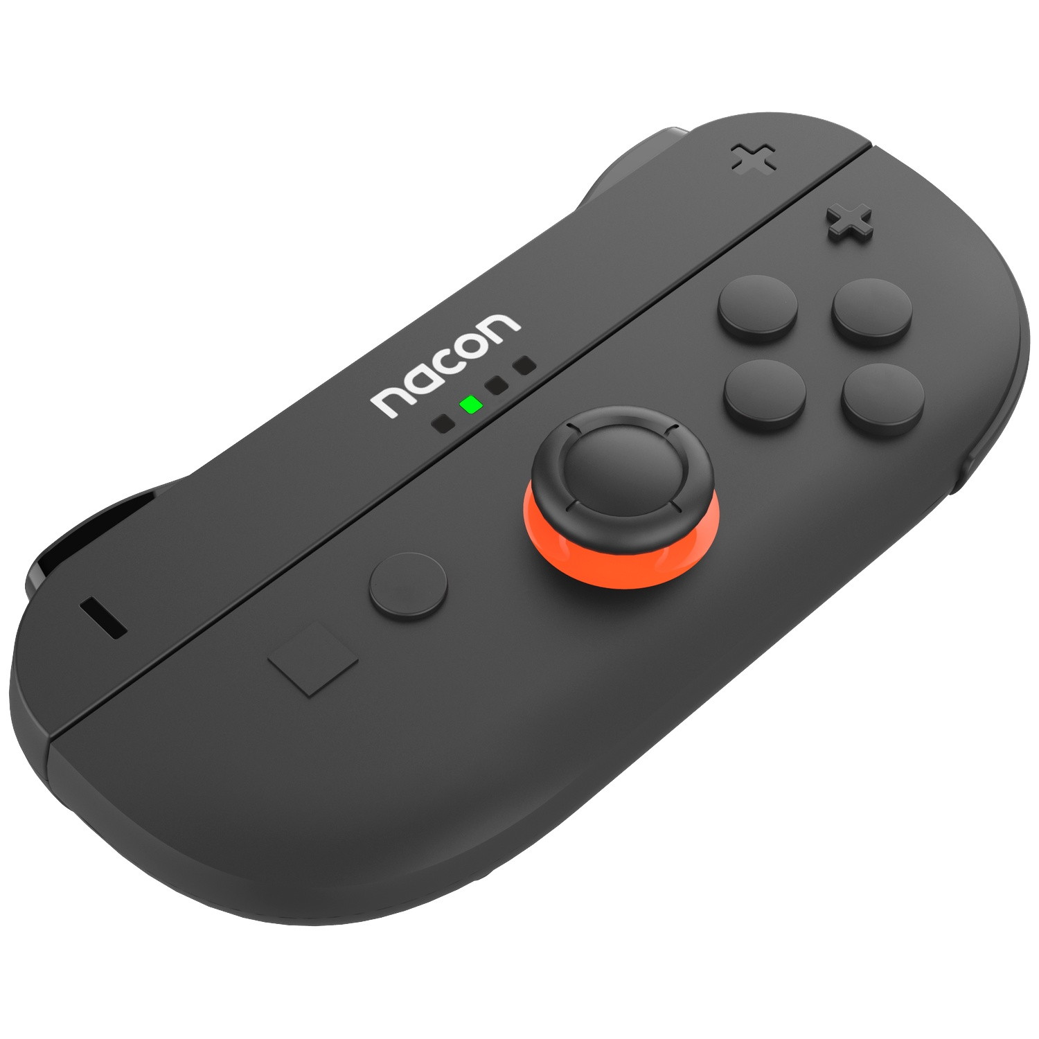 A black Nacon controller with an orange joystick and a green LED indicator.