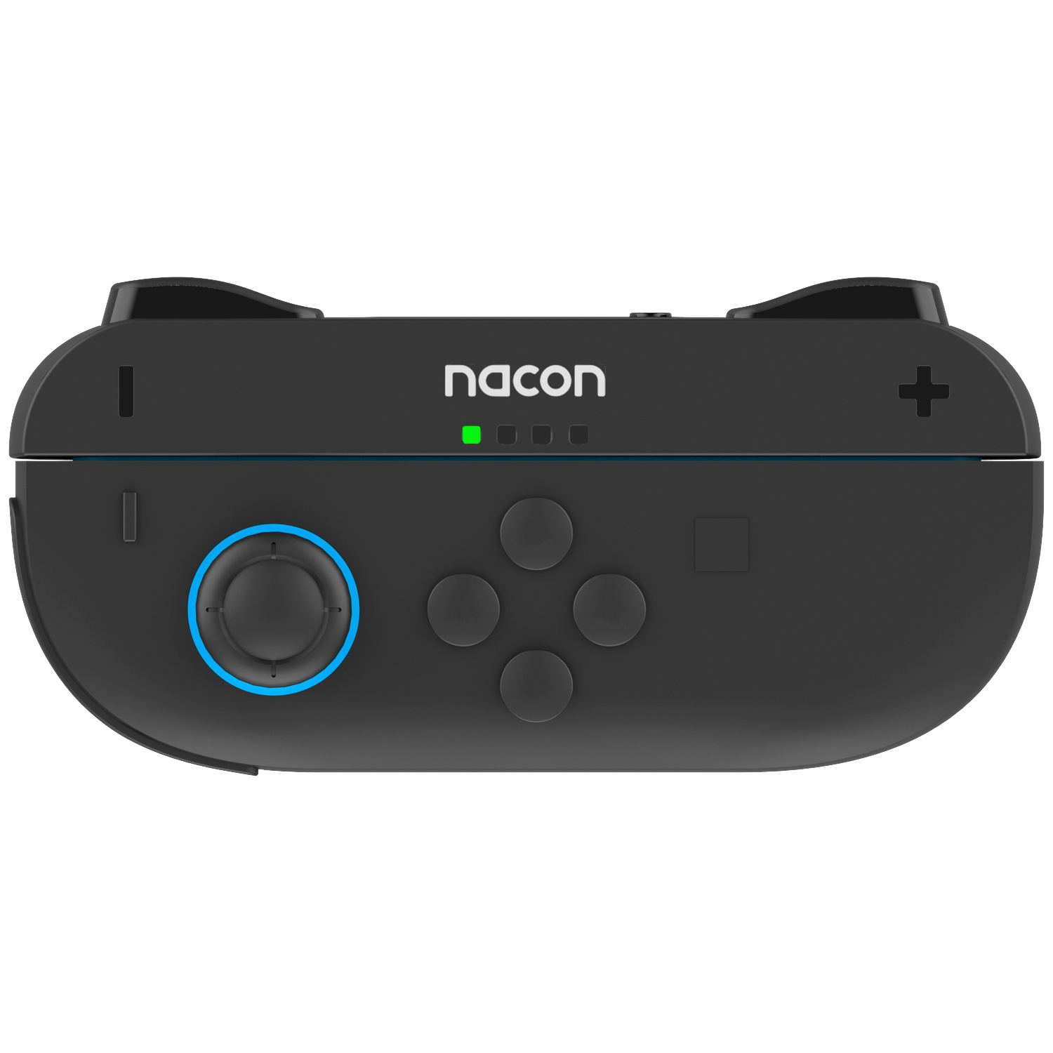 Black Nacon gaming controller with blue D-pad outline and indicator lights.