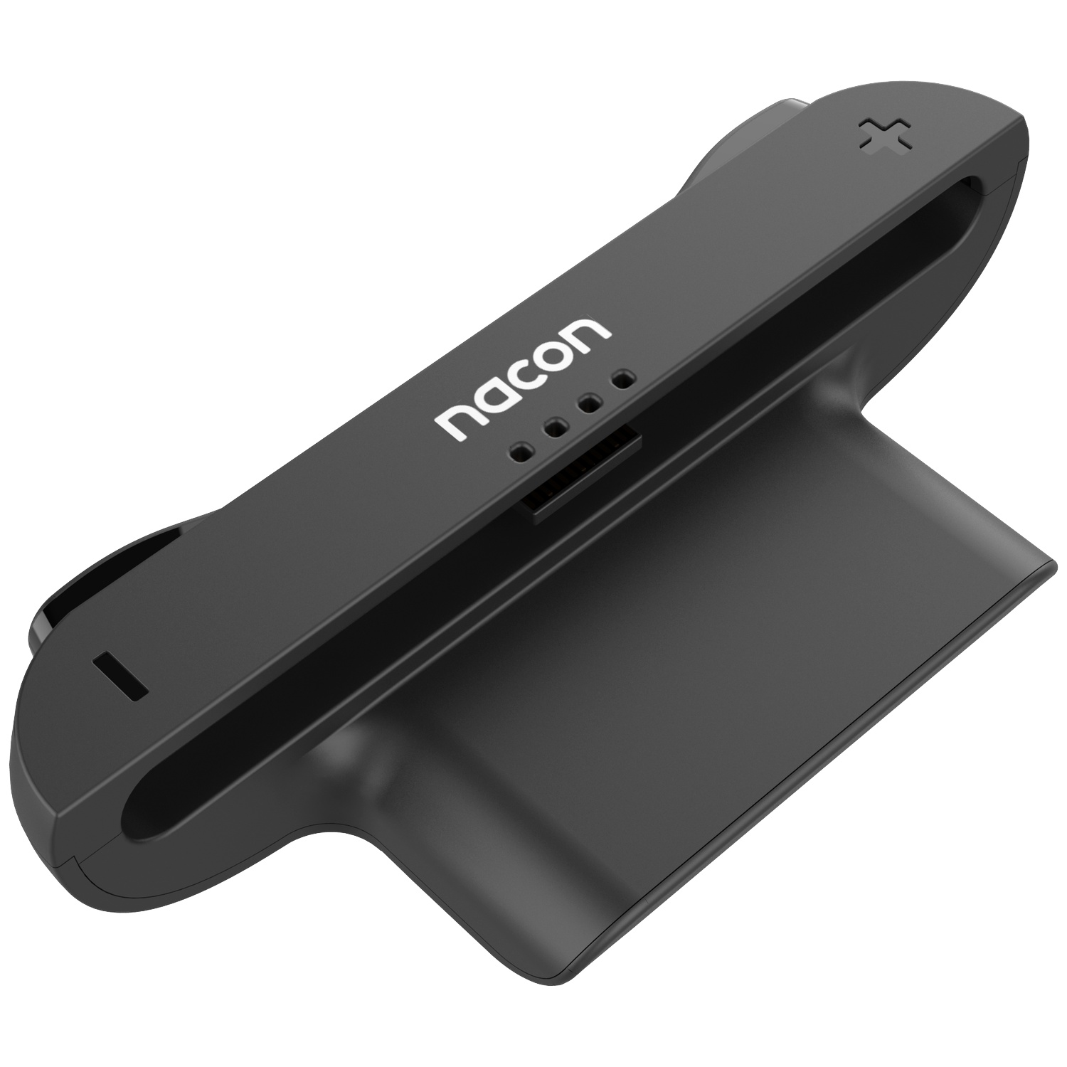 Black Nacon controller stand with four charging lights and a cross symbol.