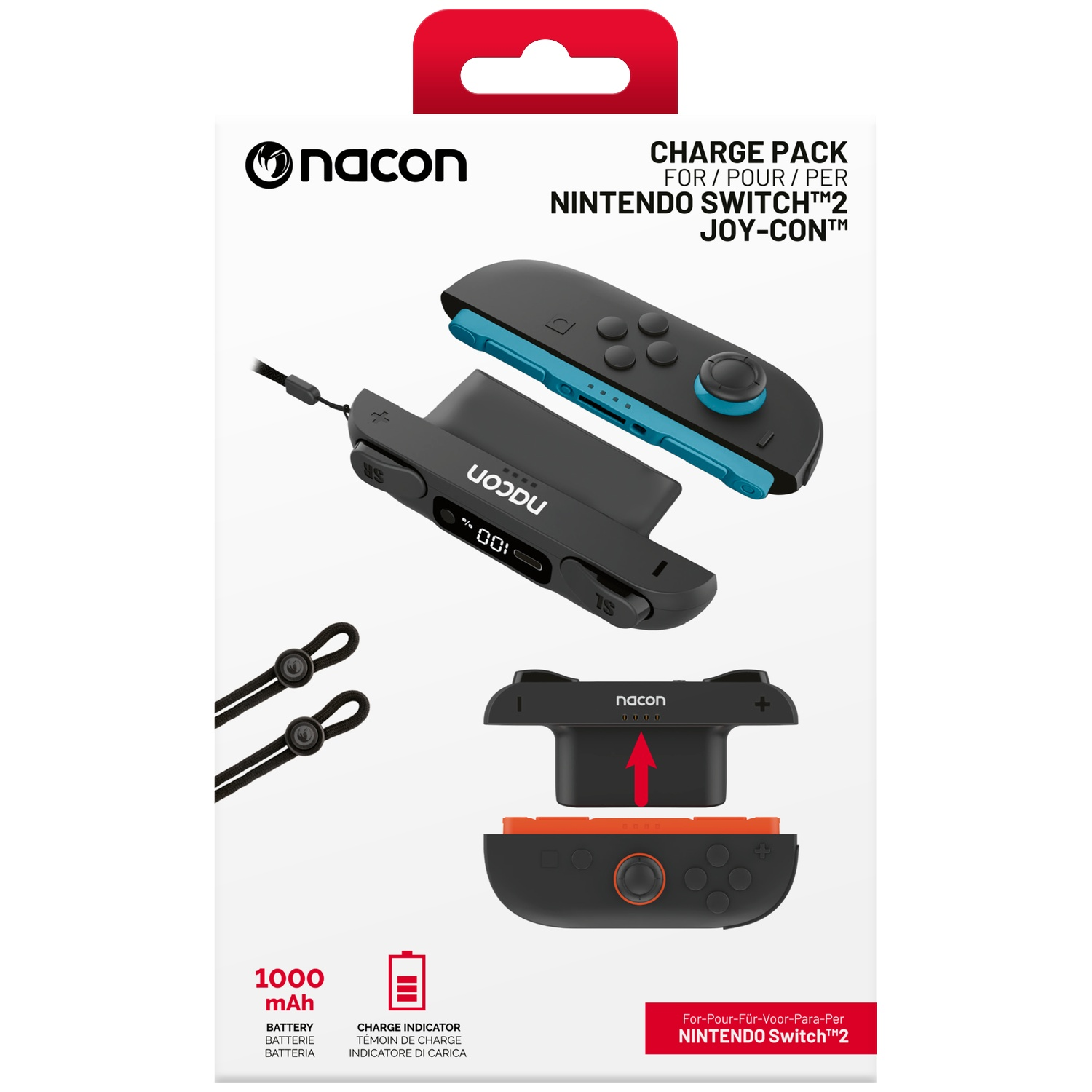 Nacon charge pack for Nintendo Switch Joy-Cons, 1000 mAh battery.