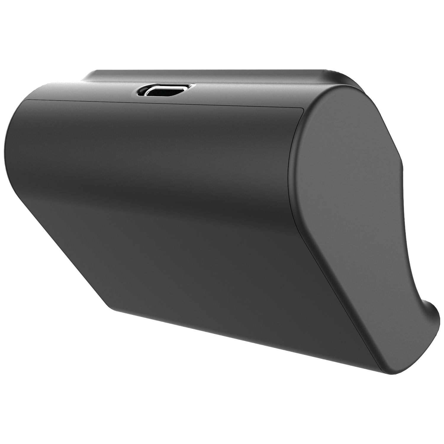 Black, curved electronic device with a charging port.
