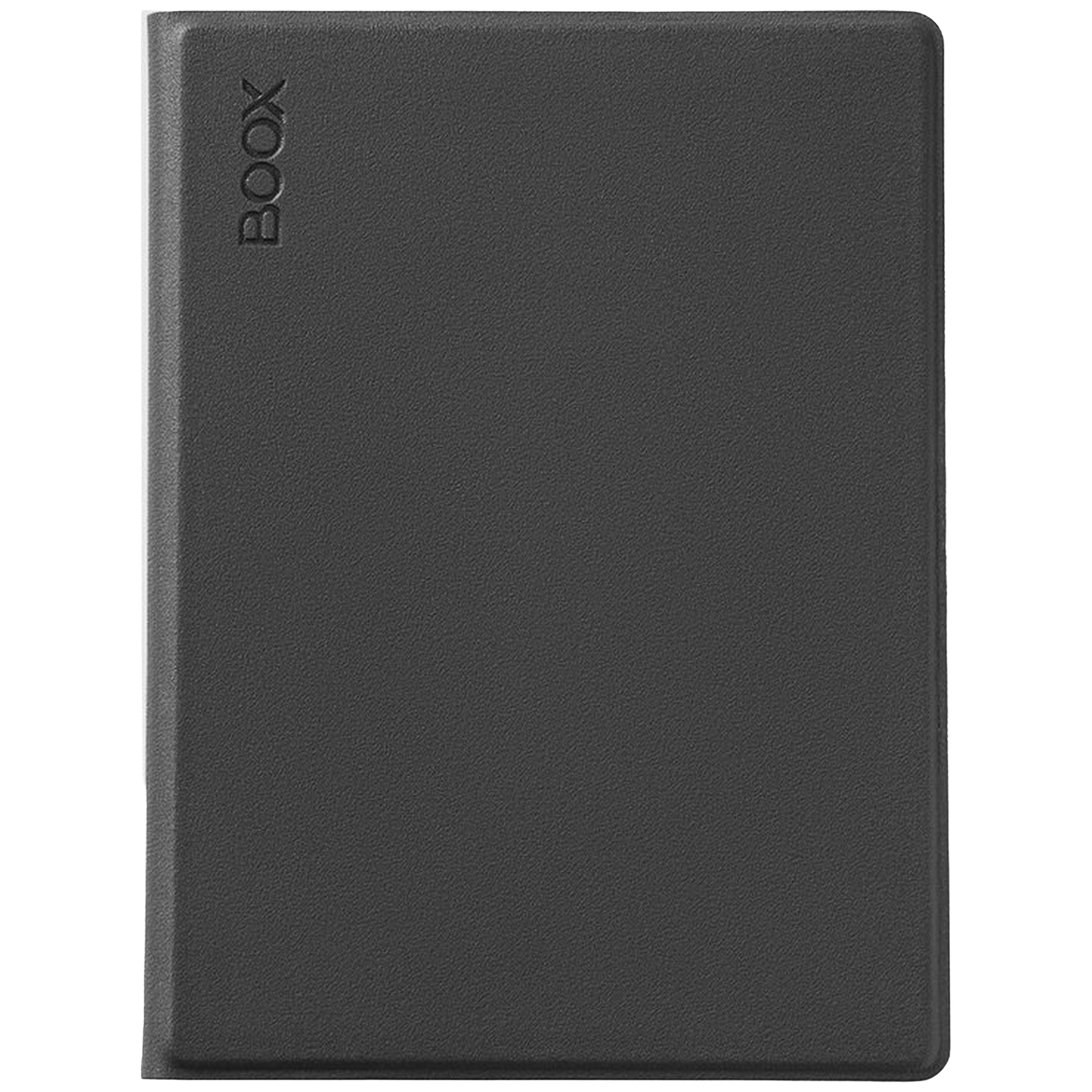 Donkergrijs hoesje met BOOX-logo in reliëf aan de linkerkant.