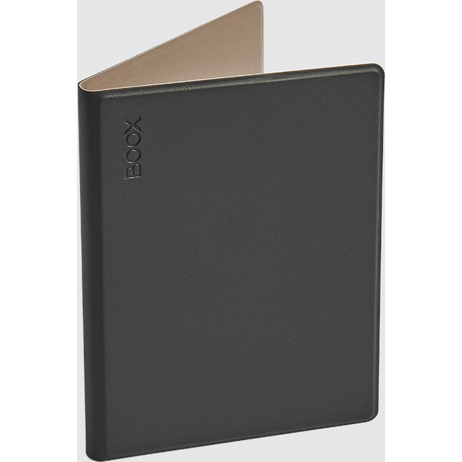 Een zwarte beschermhoes voor een e-reader apparaat met het 'BOOX' logo.