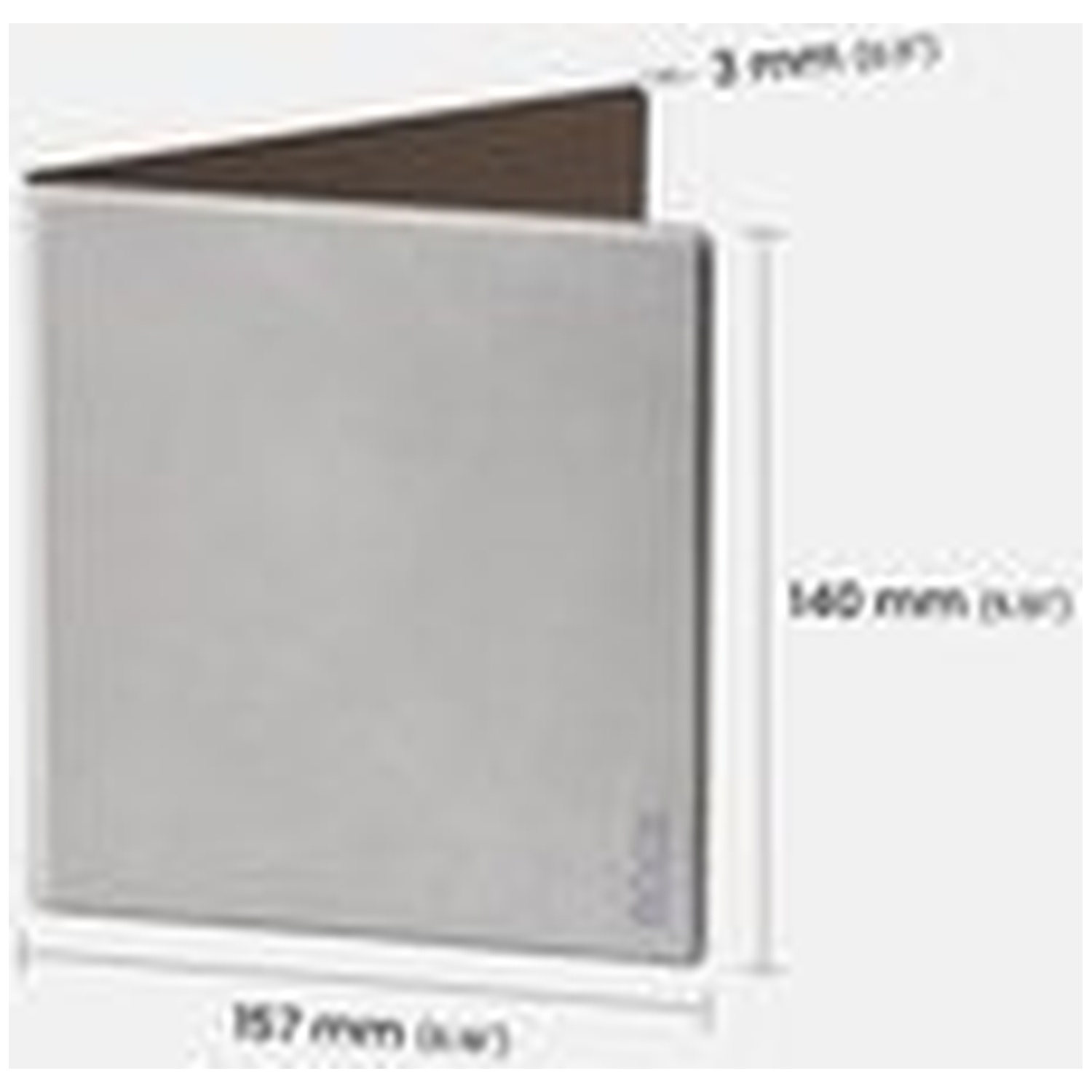 Portefeuille fin gris, dimensions 157x140x3mm.