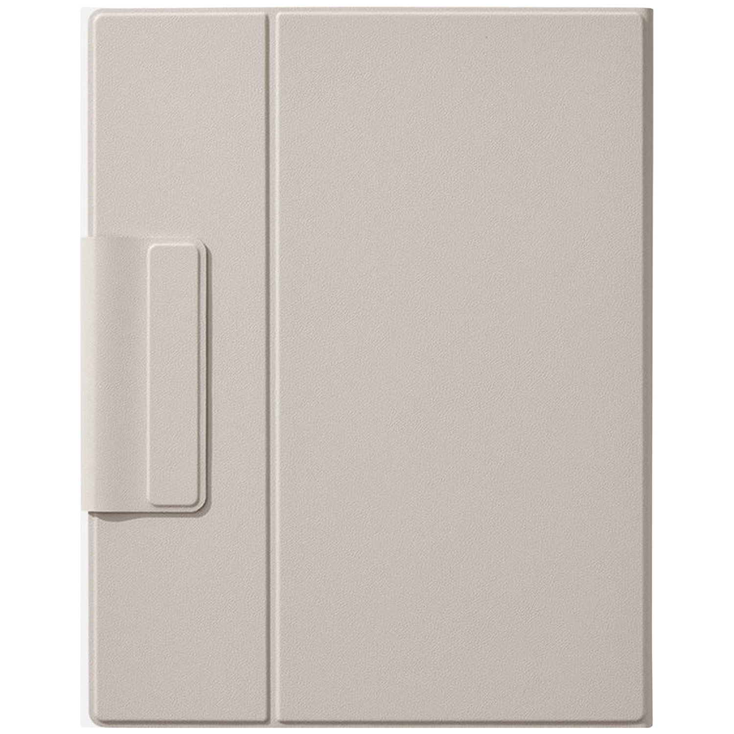 Une housse de protection beige avec une languette verticale étroite sur le côté gauche.