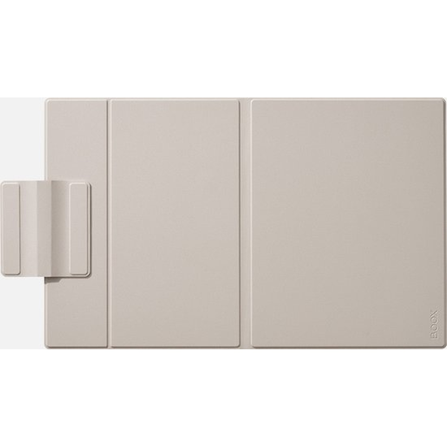 Un étui beige pour liseuse avec deux rabats pliants.